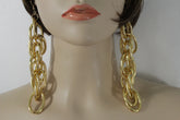 Gold Metal Chain Chunky Thick Links Hip Hop Long Drop Earrings Set